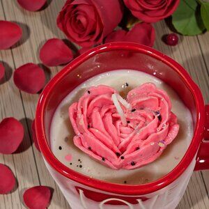 Rae Dunn ✦ Red Valentine Mug Candle ✦ Soy Wax Red & White Layers Rose Heart Melt